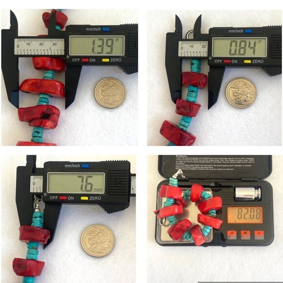 VTG Southwest Chunky Red Coral & Heishi Turquoise Beaded Bracelet Fits 7" Wrist - Picture 10 of 16